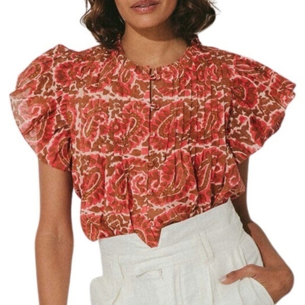 Cleobella Calla Paisley Print Organic Cotton Blouse XS‎